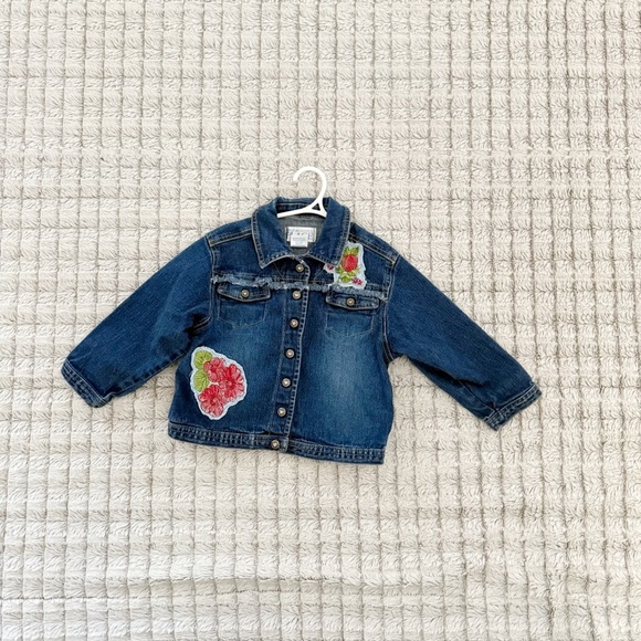 The Children's Place Blue Denim Jacket with Red Floral Accents - Picture 1 of 3